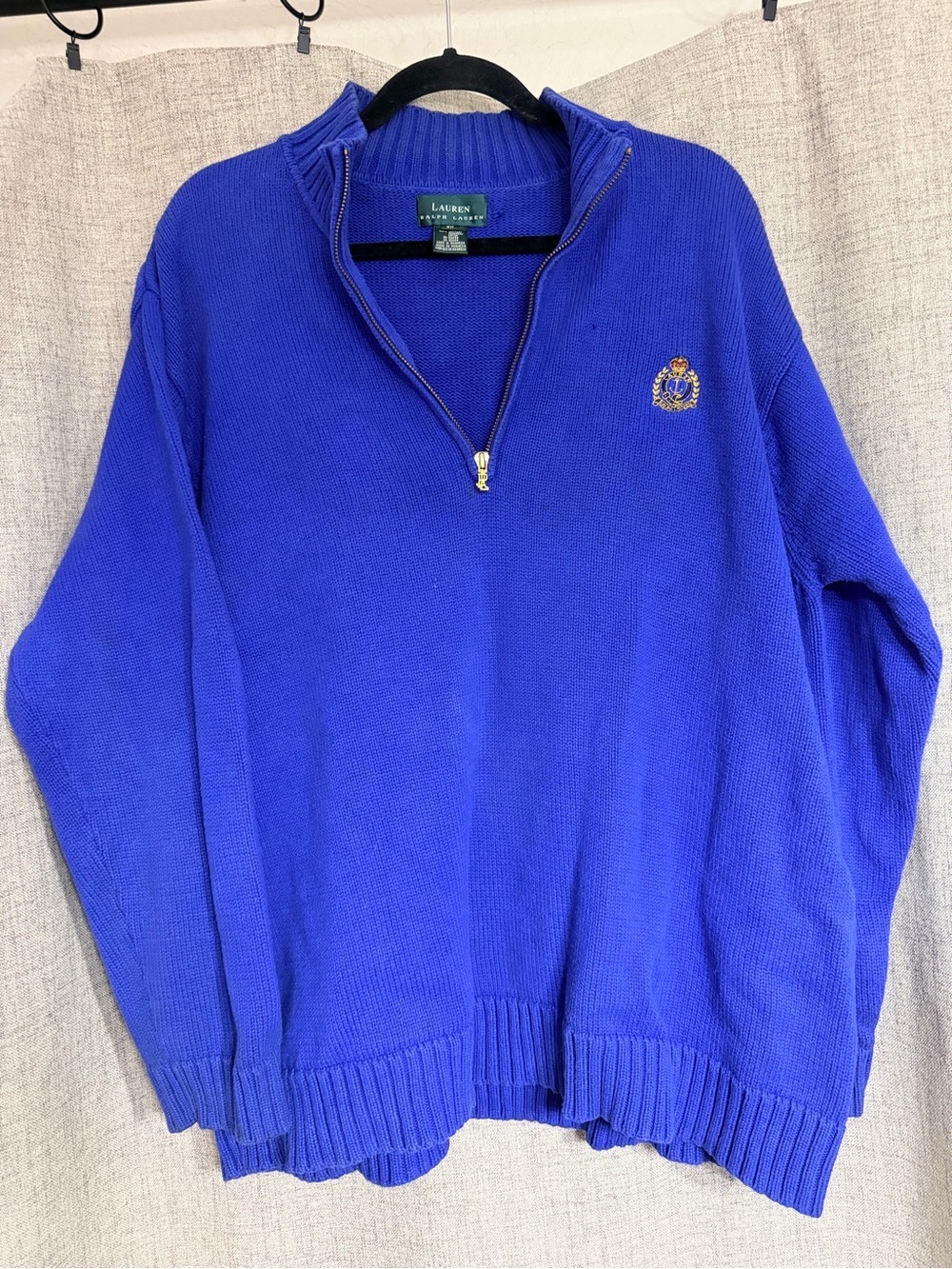 VTG Y2k Ralph Lauren Men’s  Cobalt Blue Quarter-Zip Sweater